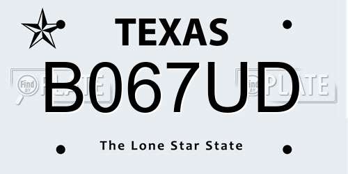 B067UD Texas License Plate