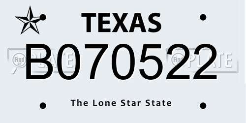 B070522 Texas License Plate