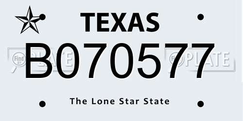 B070577 Texas License Plate