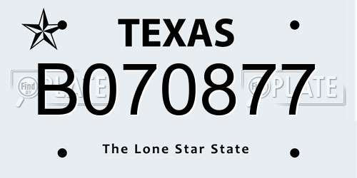 B070877 Texas License Plate