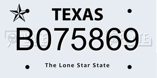 B075869 Texas License Plate