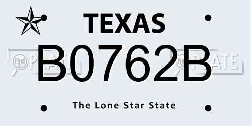 B0762B Texas License Plate