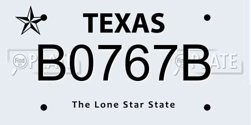 B0767B Texas License Plate