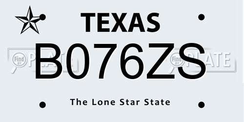 B076ZS Texas License Plate