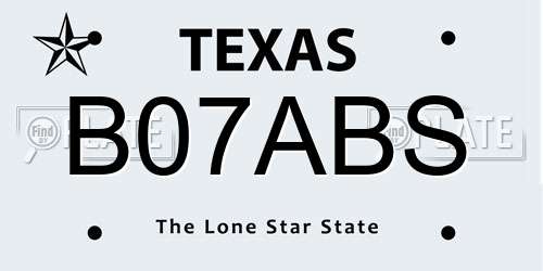 B07ABS Texas License Plate