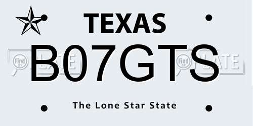 B07GTS Texas License Plate
