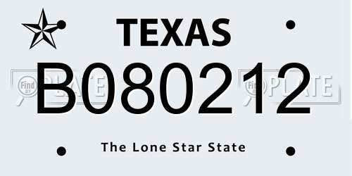 B080212 Texas License Plate