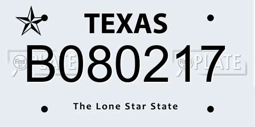 B080217 Texas License Plate