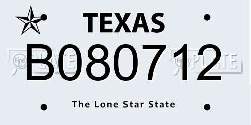 B080712 Texas License Plate