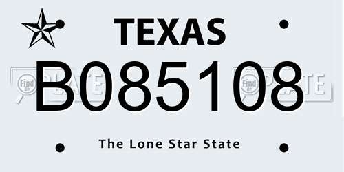B085108 Texas License Plate