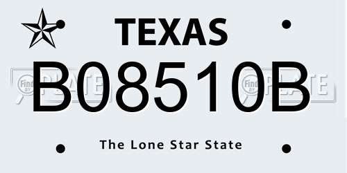 B08510B Texas License Plate