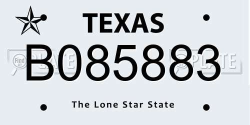 B085883 Texas License Plate