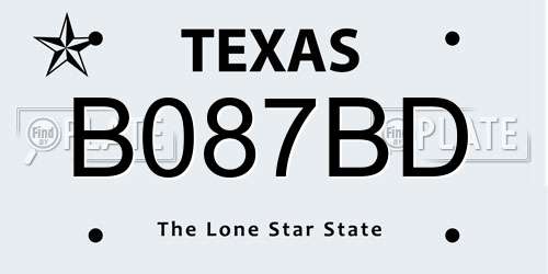 B087BD Texas License Plate