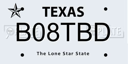 B08TBD Texas License Plate