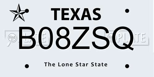 B08ZSQ Texas License Plate
