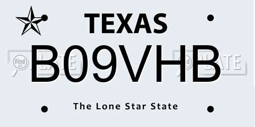 B09VHB Texas License Plate
