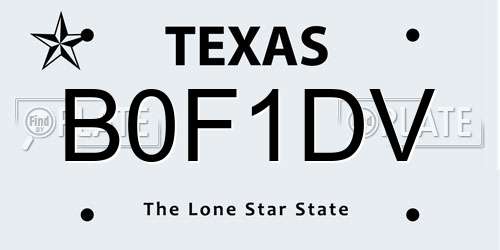 B0F1DV Texas License Plate