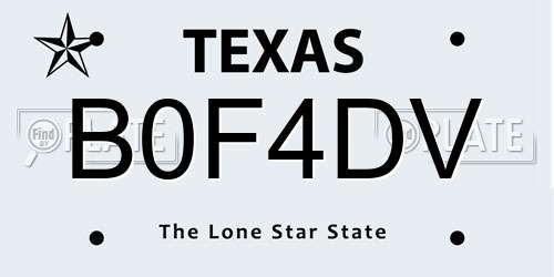 B0F4DV Texas License Plate