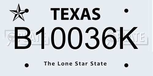 B10036K Texas License Plate