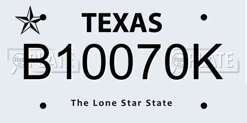 B10070K Texas License Plate