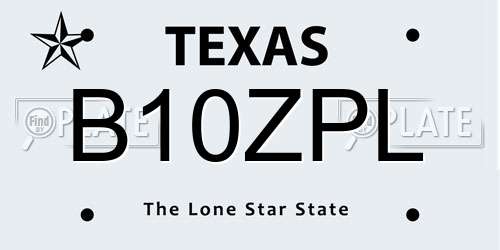 B10ZPL Texas License Plate