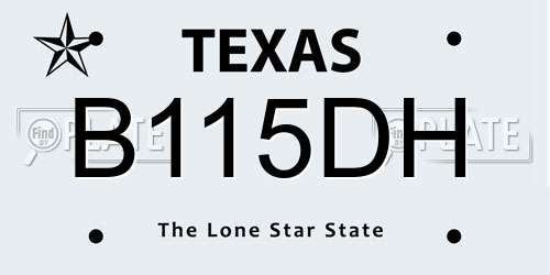 B115DH Texas License Plate