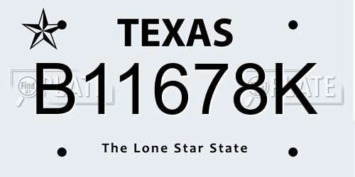 B11678K Texas License Plate
