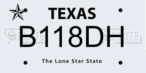 B118DH Texas License Plate