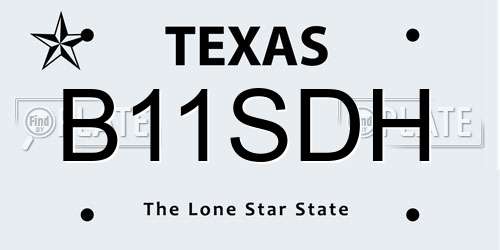 B11SDH Texas License Plate