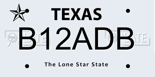 B12ADB Texas License Plate