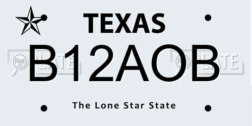 B12AOB Texas License Plate