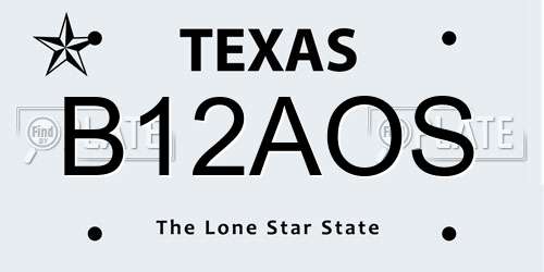 B12AOS Texas License Plate