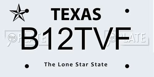 B12TVF Texas License Plate