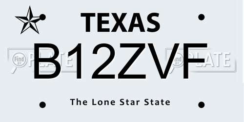 B12ZVF Texas License Plate