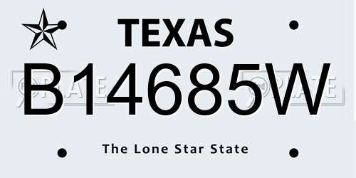 B14685W Texas License Plate