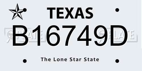 B16749D Texas License Plate