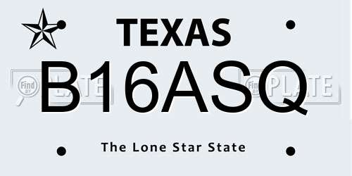 B16ASQ Texas License Plate