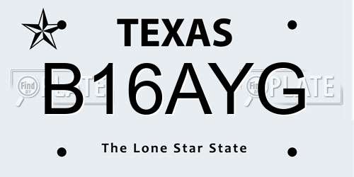 B16AYG Texas License Plate