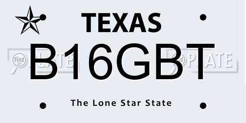 B16GBT Texas License Plate