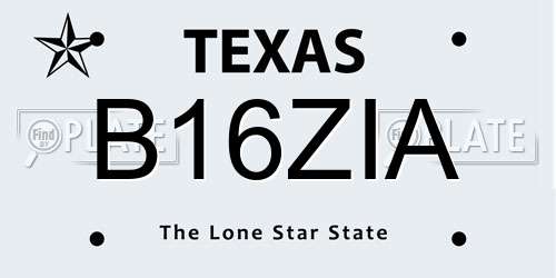 B16ZIA Texas License Plate