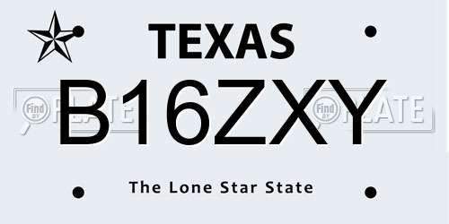 B16ZXY Texas License Plate