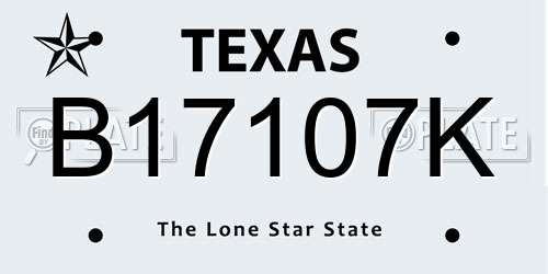 B17107K Texas License Plate