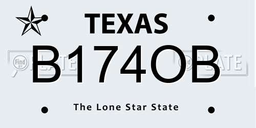 B174OB Texas License Plate