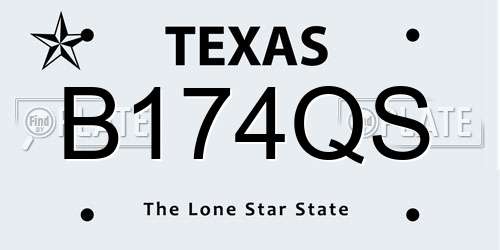 B174QS Texas License Plate