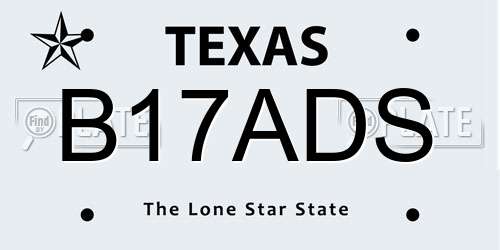 B17ADS Texas License Plate