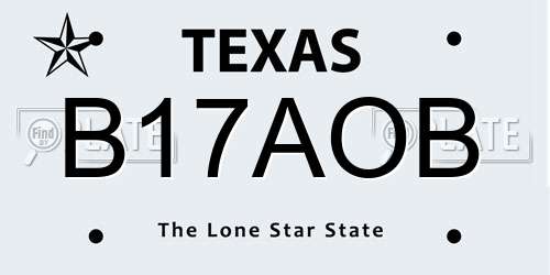 B17AOB Texas License Plate