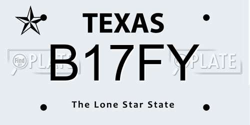 B17FY Texas License Plate