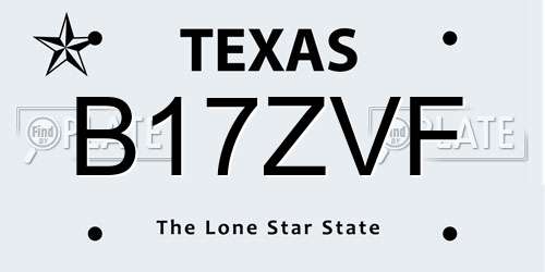 B17ZVF Texas License Plate