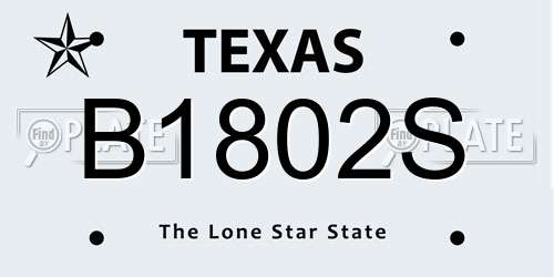 B1802S Texas License Plate