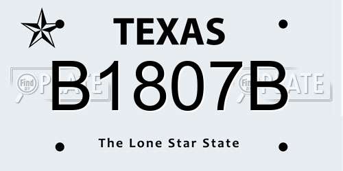 B1807B Texas License Plate